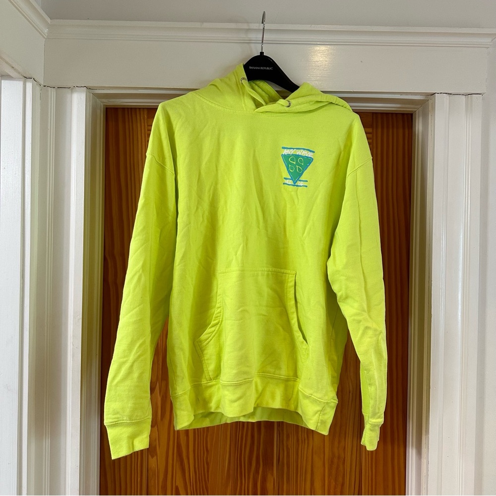 Neon Yellow Surfing Sweatshirt Hoodie, Large